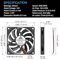 GDSTIME Radiator 80mm x 80mm x 10mm 12V Brushless