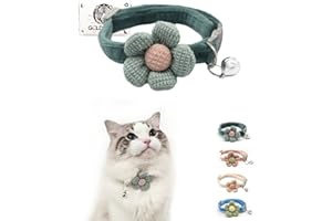 GOLDTIGER Cat Collar with Flower,Cat Collars for Girl Cats and Boy Cats,Breakaway Cat Collar with Bells,Adjustable Kitten Collar,Cute cat Collar (Green, Breakaway)