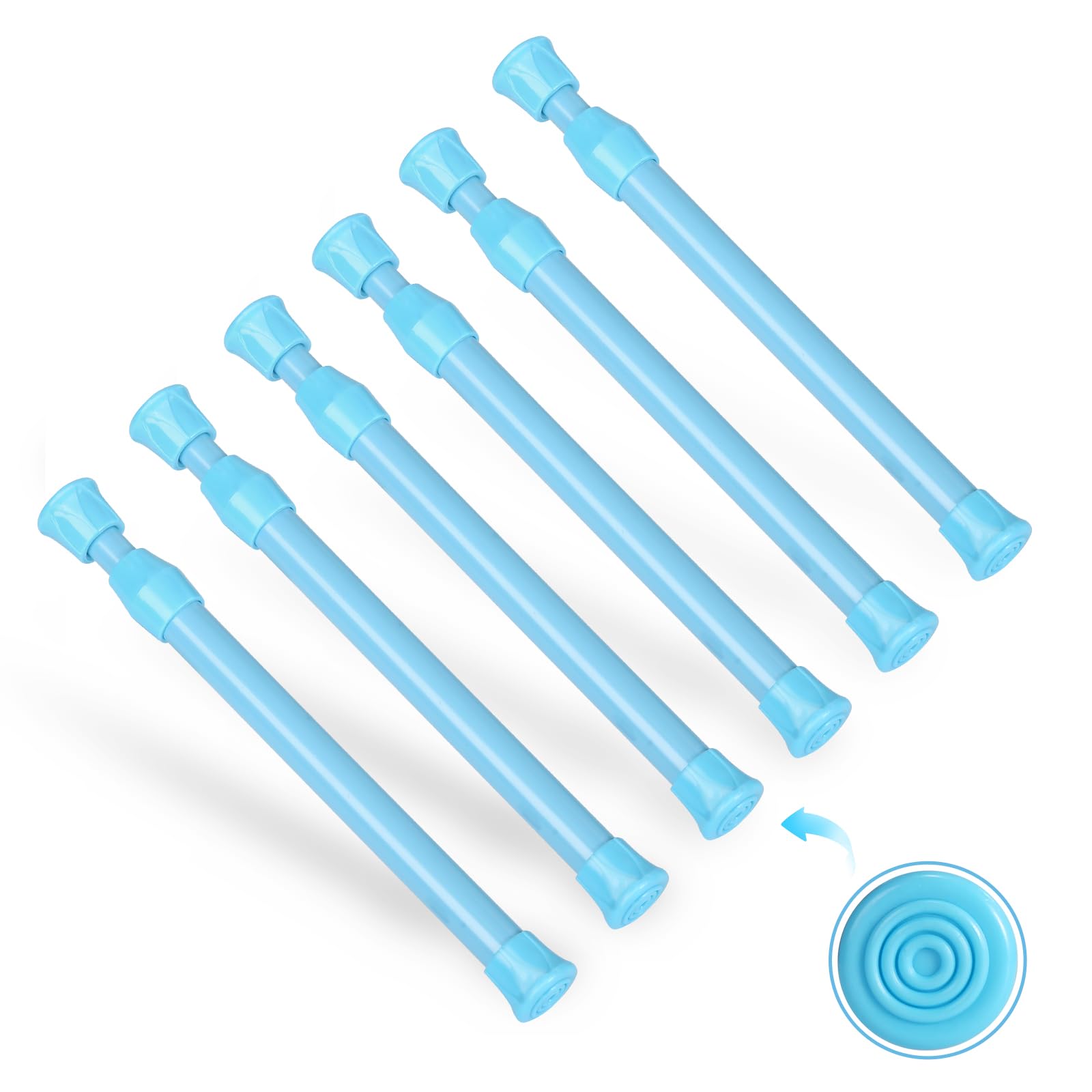Goowin 6 Pcs Tension Rod, Tension Rods 18-28cm No Drilling Rustproof Spring Adjustable Tension Curtain Rod for Closet Cupboard Wardrobe Bookshelf (Blue) — image 1