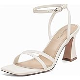 AIUNIIND Heeled Sandals for Women Chunky Block High Heels Square Open Toe Sandals with Ankle Strap 3 Inch Dress Heels Comfortable