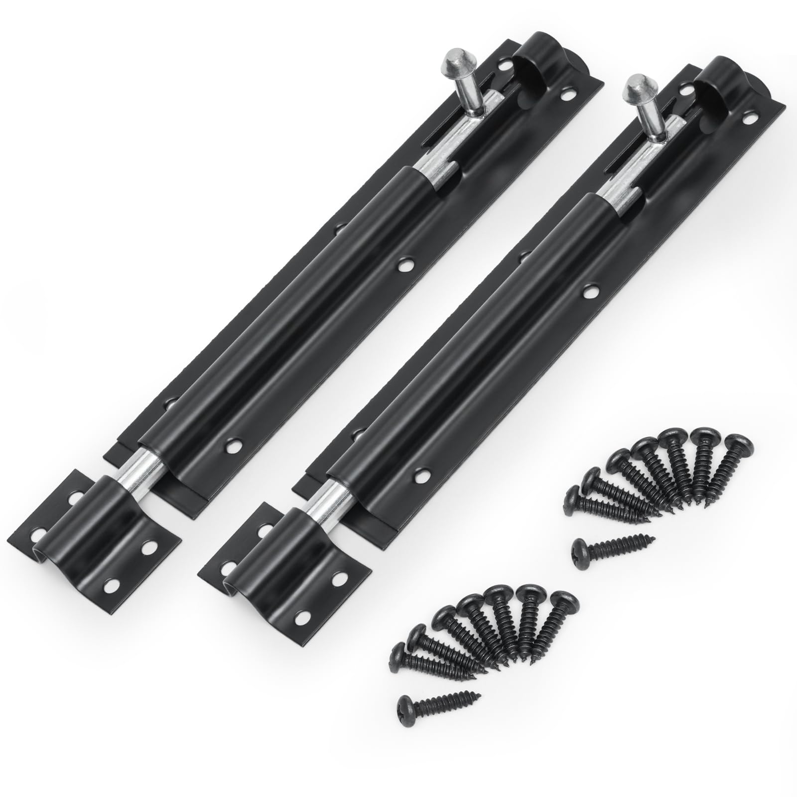 Pack of 2 - Gate Bolt Door Lock Tower Door Bolt Black Door Lock Powder Coated Bolt Lock for Garden Gates and Shed Doors for Extra Safety and Security 6” (150mm)