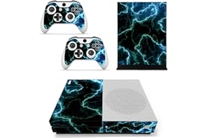 FOTTCZ Vinyl Skin for Xbox One Slim Console & Controllers Only, Sticker Decorate and Protect Equipment Surface, Cyan Light