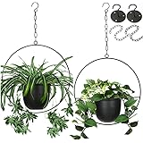 2 Pack Eco Joy Boho Metal Hanging Planters with 6" Pot (Detachable) + Hook + Chain | Hanging Planters Indoor, Modern Wall & C