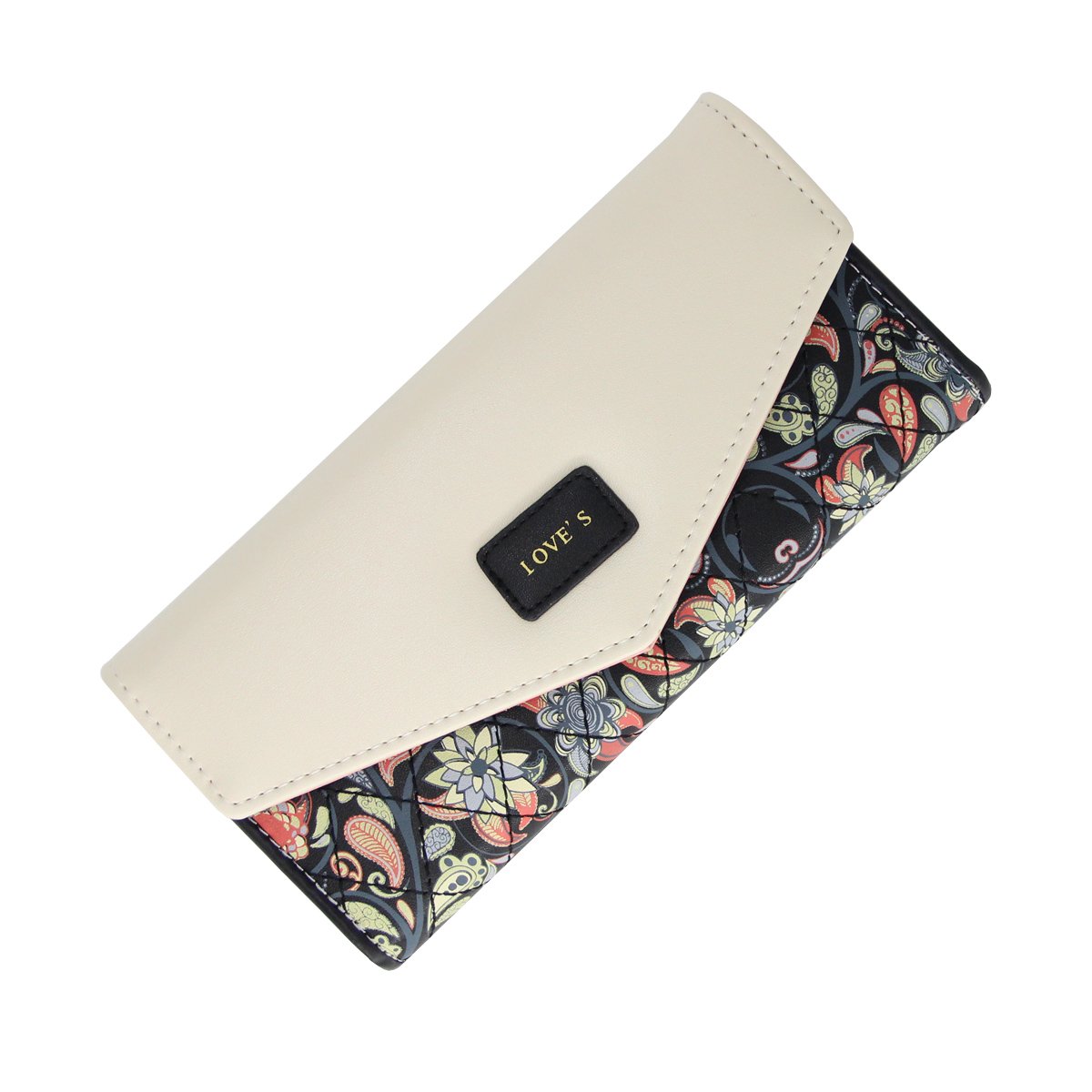 Billetera Carteras Monedero para Mujer Negra de Cuero de Piel Bolsos Flor