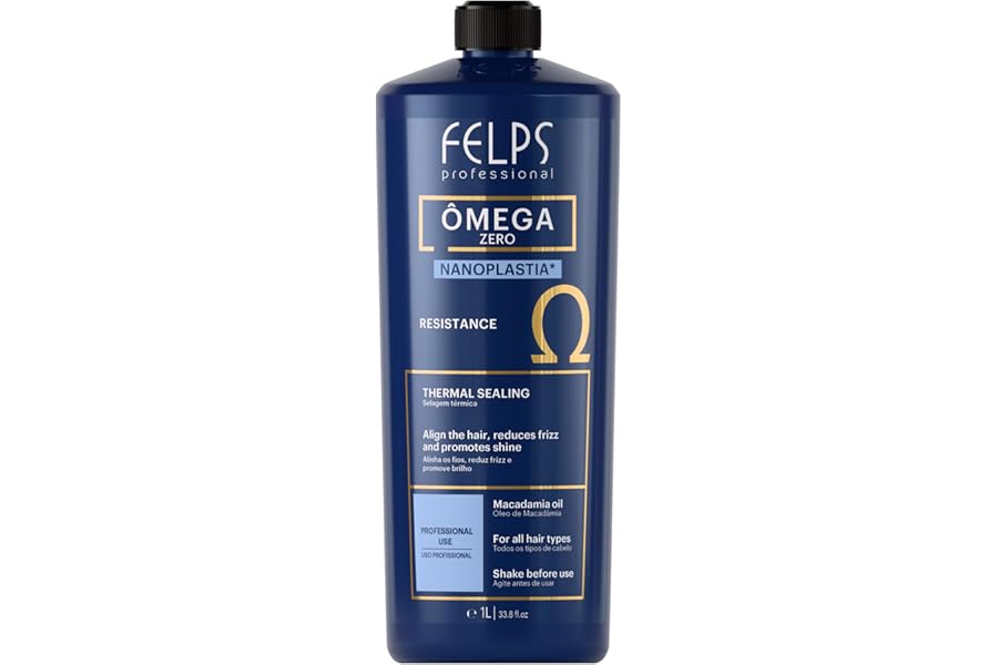 Felps Professional Omega – Thermal Sealing and Zero Unique Nanoplasty – Straightening & Smoothing Hair Treatment – Brazilian Keratin Blowout – Formaldehyde Free 1L/33.81oz