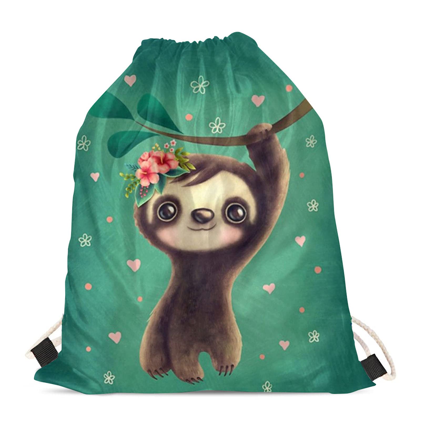 Showudesigns Kids Drawstring Bag Baby Sloth Sports Foldable Cinch Sack Kids Girls Gym Sackpack Travel Swimming PE Bag Turquoise