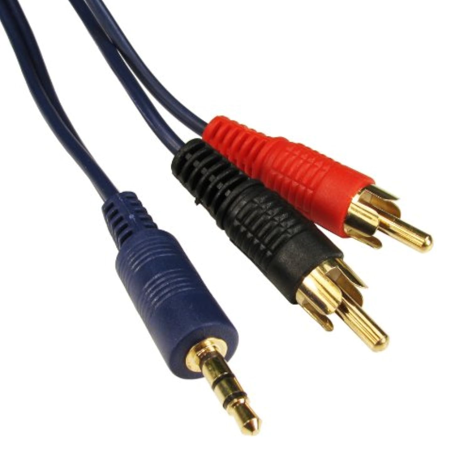 World of Data? 10m BLUE 3.5mm Jack to Twin RCA Cable - 24k Gold Plated - Shielded - Audio (Left & Right) - Stereo - Male to Male