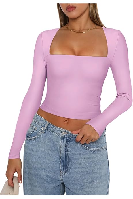 pink square neck crop top