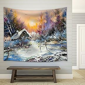 Rural Winter Landscape - Fabric Wall Tapestry Home Decor - 51x60 inches
