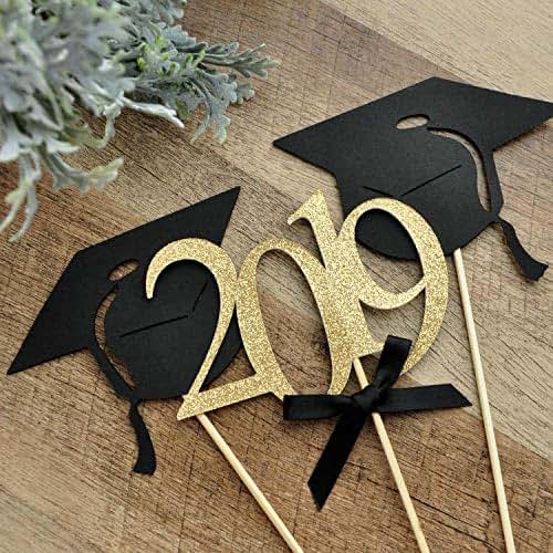 Graduation Party Decoration. Black and Gold Centerpiece for