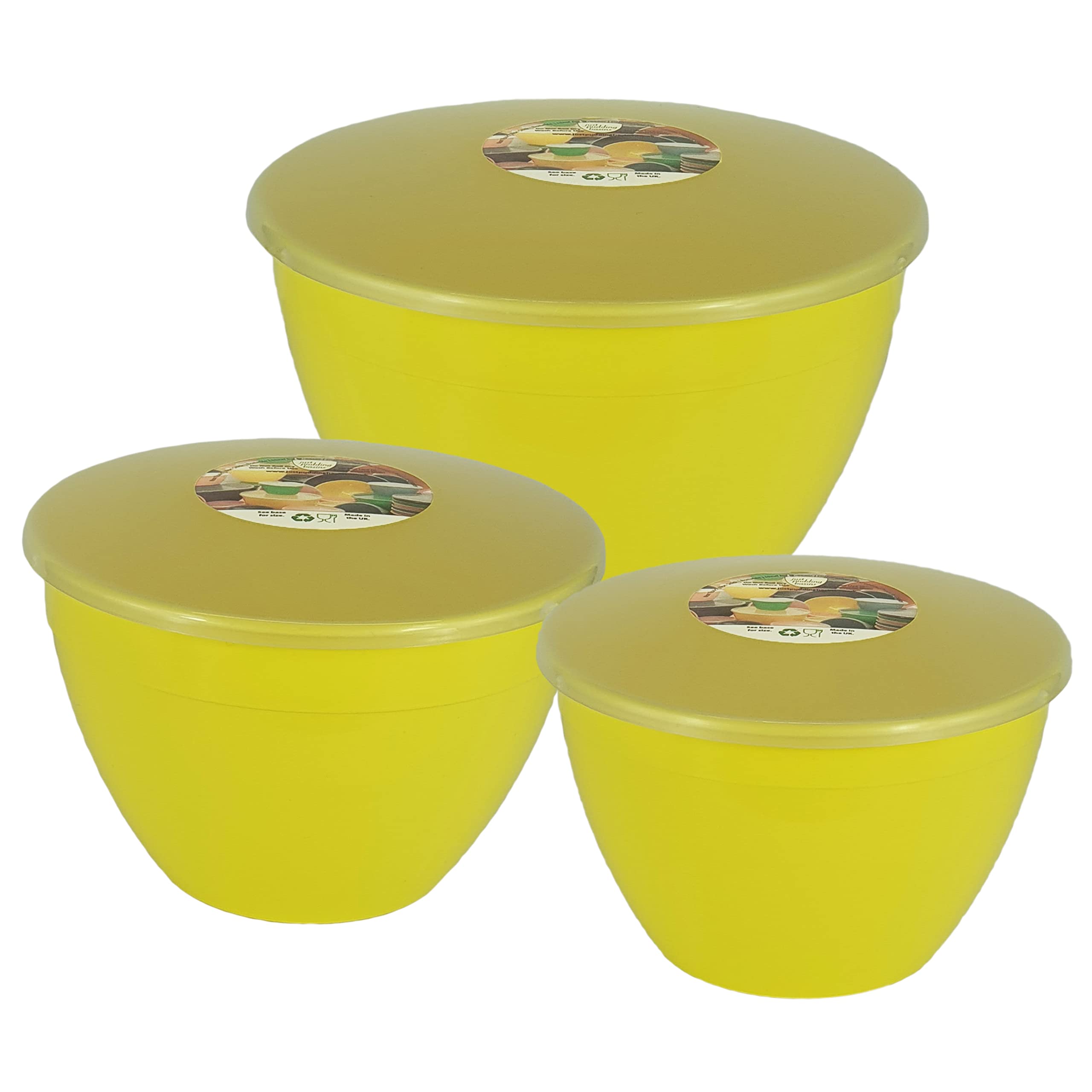 Just Pudding Basins 3 Larger Steaming Bowl Sizes and Lids in 1 Set, 1x 1.5 pint (850ml), 1x 2pt (1.14lt), 1x 3pt (1.71lt) Yellow