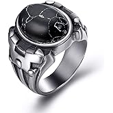 Retro Turquoise Men Rings, Black Onyx Rings for Men Stainless Steel Oval Vintage Mens Jewelry