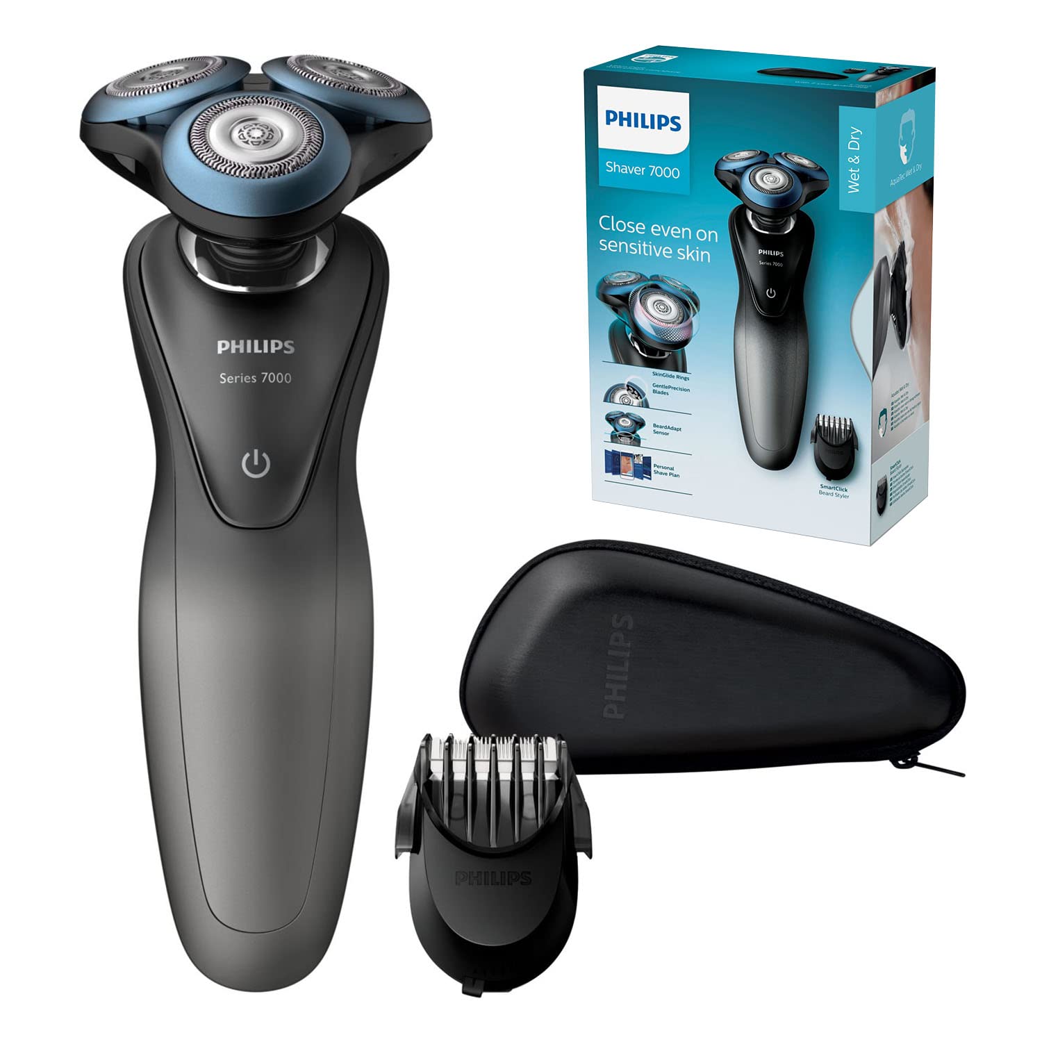 Philips S7960/17 Electric Wet and Dry Shaver with GentlePrecision Pro Shaving System, SmartClick Beard Styler and Travel Case