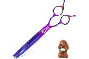 JASON Dog Scissors for Grooming - 7.5" Thinning Scissors for Dog Grooming, Japanese 440C Stainless Steel Blender Shears with Diamond Adjustable Screw (45 Teeth, Purple)