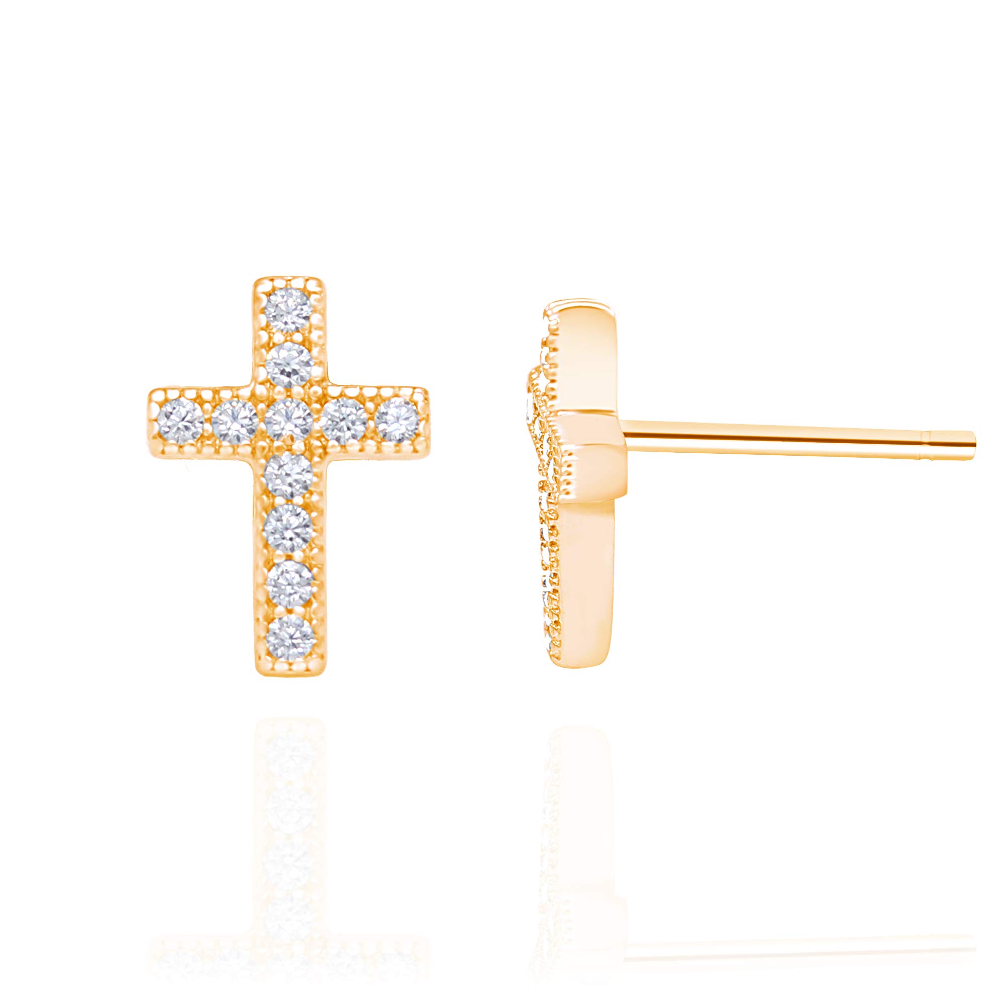 Spoil Cupid 14k Rose Gold-Plated Sterling Silver Cubic Zirconia Classic Mini Cross Stud Earrings