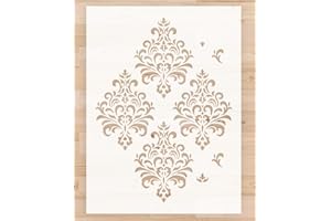 CELAENO Damask Wall Stencil for Painting, 12x 16 Inch Reusable Damask Floral Stencil Template for Painting Repeated Patterns on Wall, Furniture