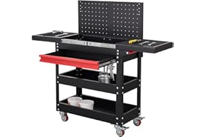 WTRAVEL Tool Cart on Wheels, 3 Tier Rolling Tool Cart with Drawer and Sliding Top, Steel Tool Cart for Warehouse, Workshop, Garage