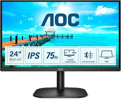 AOC 24B2XH 24IN FHD IPS 75Hz Frameless Monitor 1920x1080 HDMI VGA