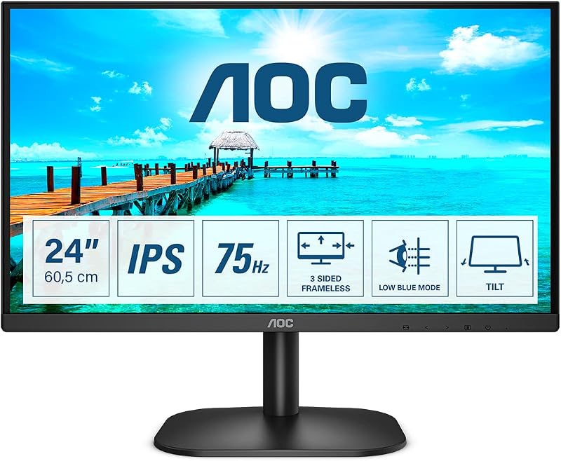 AOC 24B2XH 24IN FHD IPS 75Hz Frameless Monitor 1920x1080 HDMI VGA