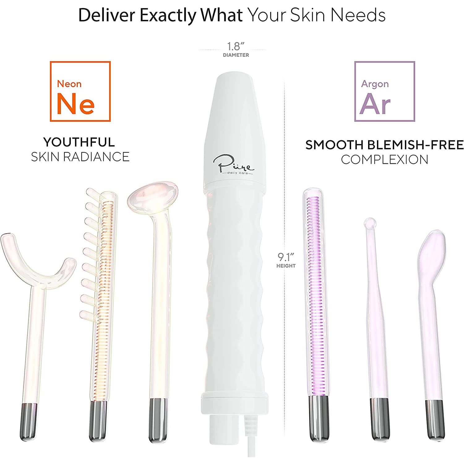 NuDerma Professional Skin Therapy Wand - Portable Skin Therapy Machine with 6 Neon & Argon Wands – Boost Your Skin – Clear Firm & Tighten
