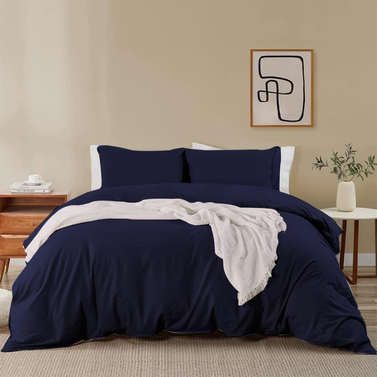 Soifox Super King Duvet Cover Set - Navy Blue Bedding Set Superking Size Bed with Zipper Closure, Soft Microfiber Quilt Cover with 2 Pillowcases — image 1
