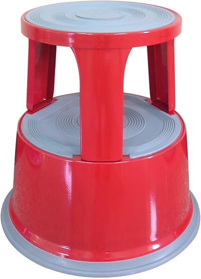 Q-Connect Red Metal Step Stool 150 kg EN14183 Non slip Safe