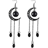 Gothic Earrings Black Moon Dangle Earring for Women Vintage Crystal Crescent Tassel Earring Halloween Witch Costume Accessories for Women Goth Jewelry