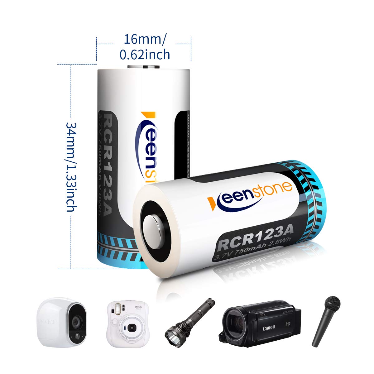 RCR123A Rechargeable Camera Batteries, Keenstone 4Pcs 750mAh Rechargeable CR123A Li-ion Batteries with Camera Skin and Battery Case for Arlo VMS3030/3230/3330/3430 Cameras