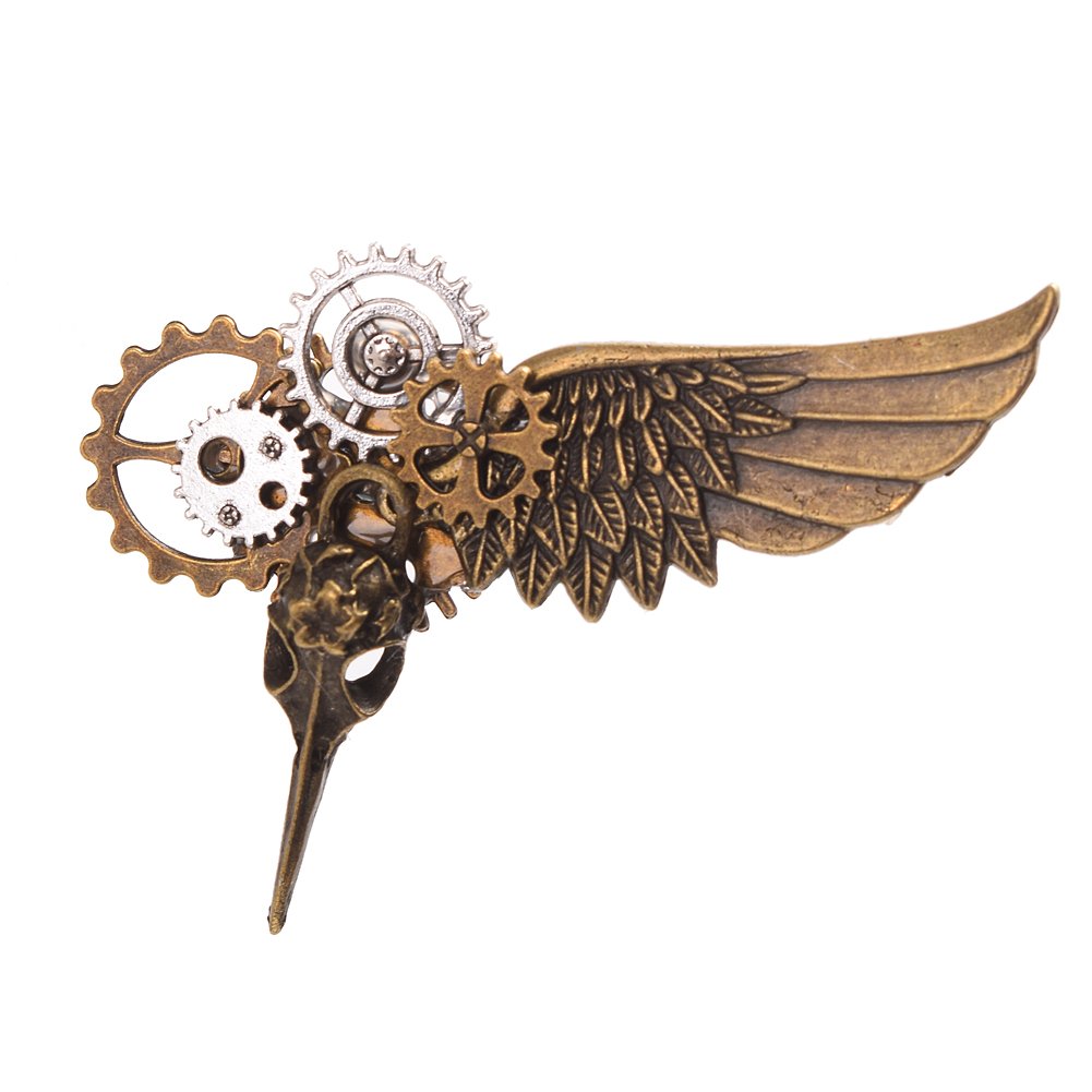 Vintage Steampunk Gears Clock Wings Brooch Pin Medieval Victorian Hair Clip Decorative Fastener — image 1