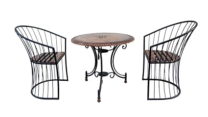 Acme Production Wooden & Iron Carved,Decorative Kids Foolding Table with 2 Chair Set