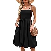 Berydress Womens Summer Smocked Sun Dress with Pockets 2025 Trendy Spaghetti Strap Boho Beach Casual Midi Bubble Dresses