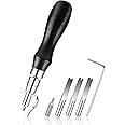 Leather Groover Tool(Black), 7 in 1 Pro Adjustable Stitching Groover and Creasing Edge Beveler, Leathercraft Kits, Leather Carving Cutting Edge Tools for Leathercraft Work