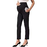 BRATUC Maternity Pants for Work Ankle Adjustable Waistband Pregnancy Dress Pants Business Office Formal Slacks with Pockets