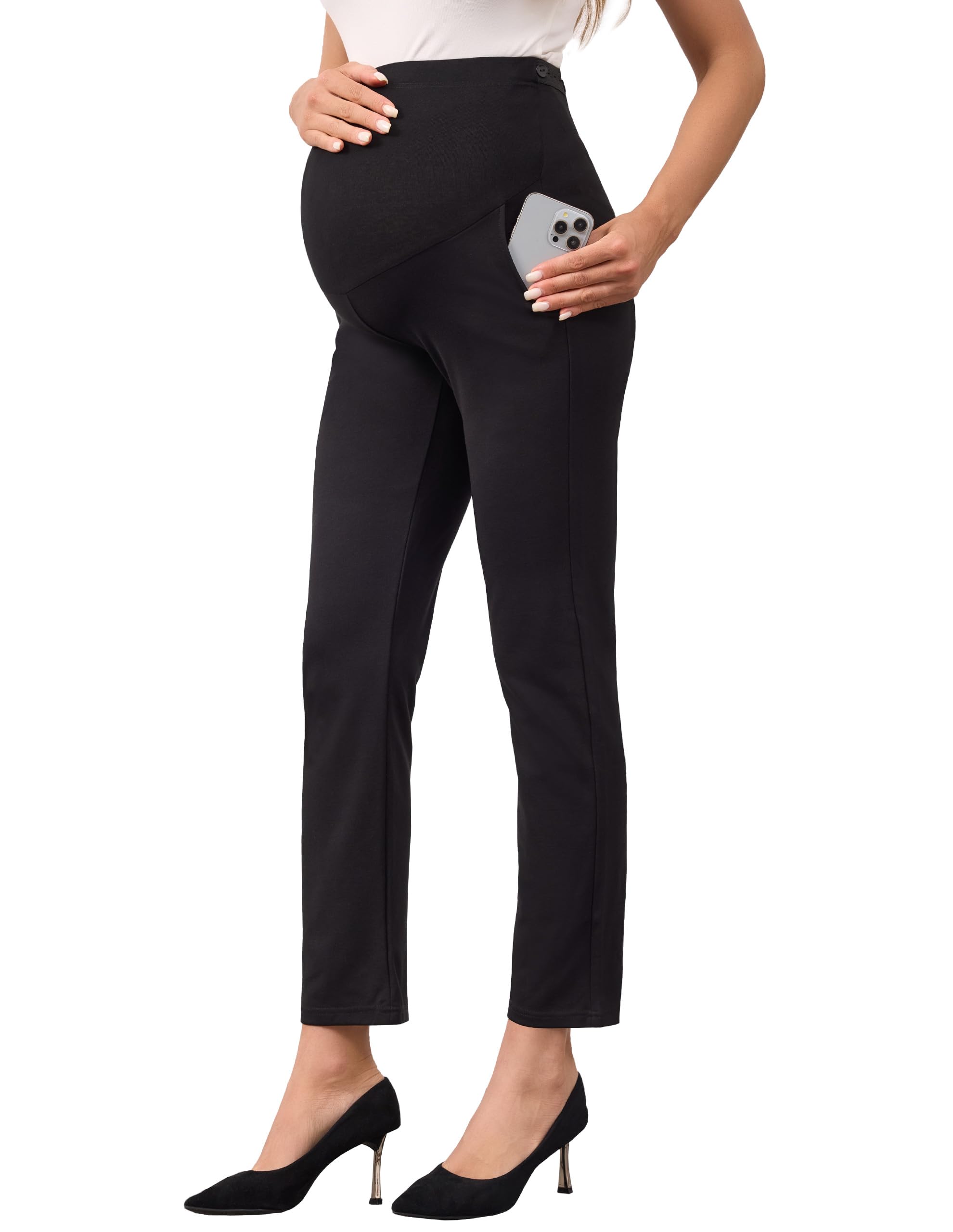View 1 of *********USED*********
BRATUC Maternity Work Pants for Women Formal Office Black Pregnancy Dress Pants Over Belly Comfy Slack Trousers Black Small