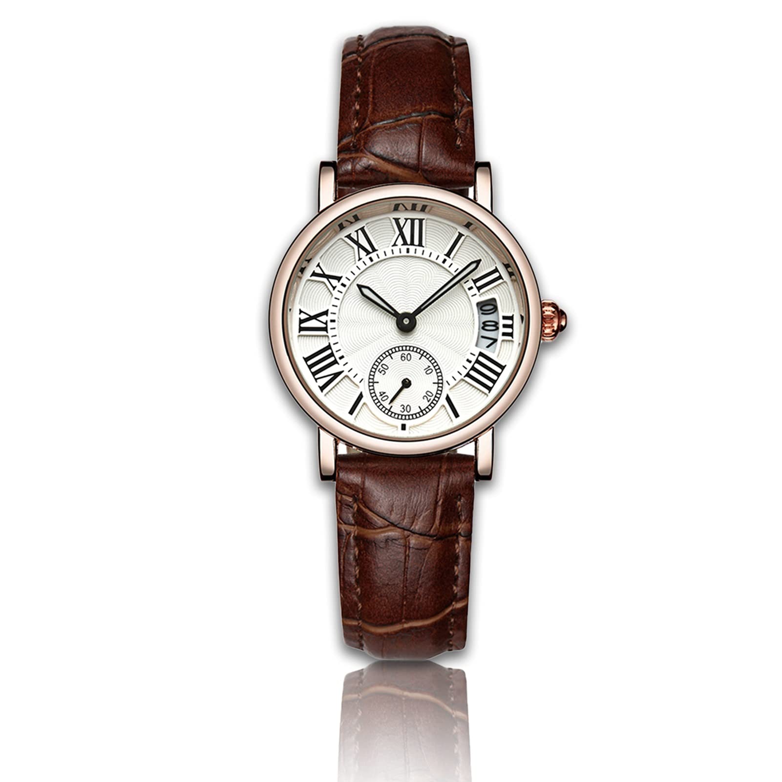 Women Quartz Watches, Lady Analog Round Quartz Leather Strap Date Classical Wristwatch(#05)