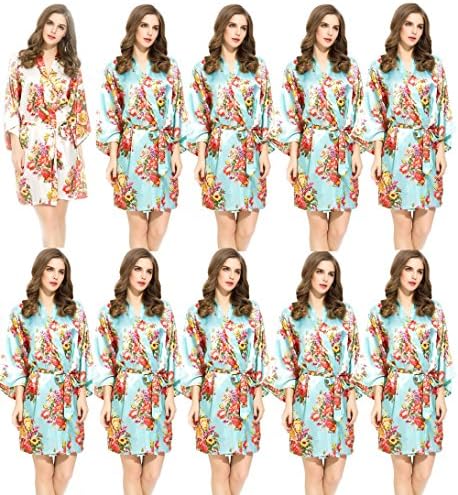 Floral Satin Bridesmaids Robes 9 Mint 1 White Wedding Bride by Endless Envy