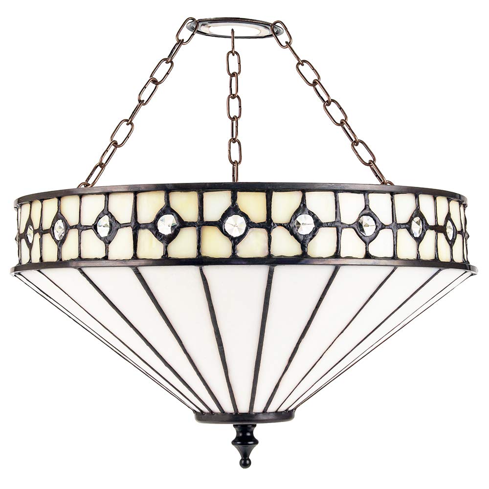 Modern Designer Opal White Tiffany Easy Fit Pendant Shade with Small Circular Clear Glass Beads | 30cm Diameter | 60w Maximum by Happy Homewares