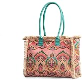 CORIOS Women Canvas Handbag Ethnic Style Tote Bag Retro Shoulder Bag with Tassels Summer Beach Bag Bohemian Top Handle Bag