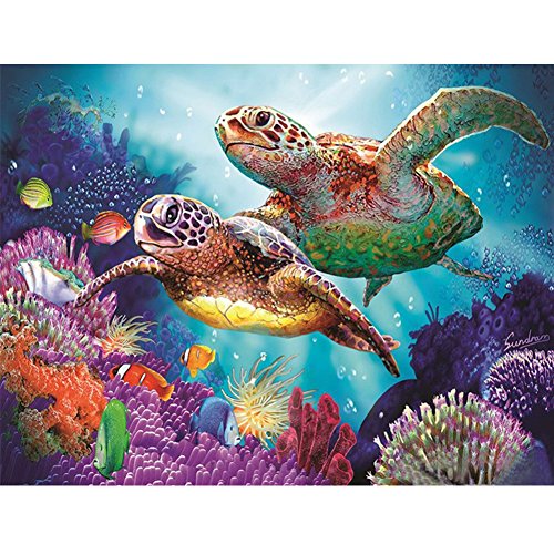 Norbi Embroidery Painting with Diamonds Turtle Couple Diamond by Number Kits Rhinestone Painting Cross Stitch Kit Home Wall Art Decor for Kids Adult Beginner