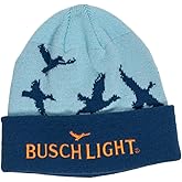 Calhoun Busch Light Knit Beanie – Light Blue & Navy Winter Hat with Flying Duck Design