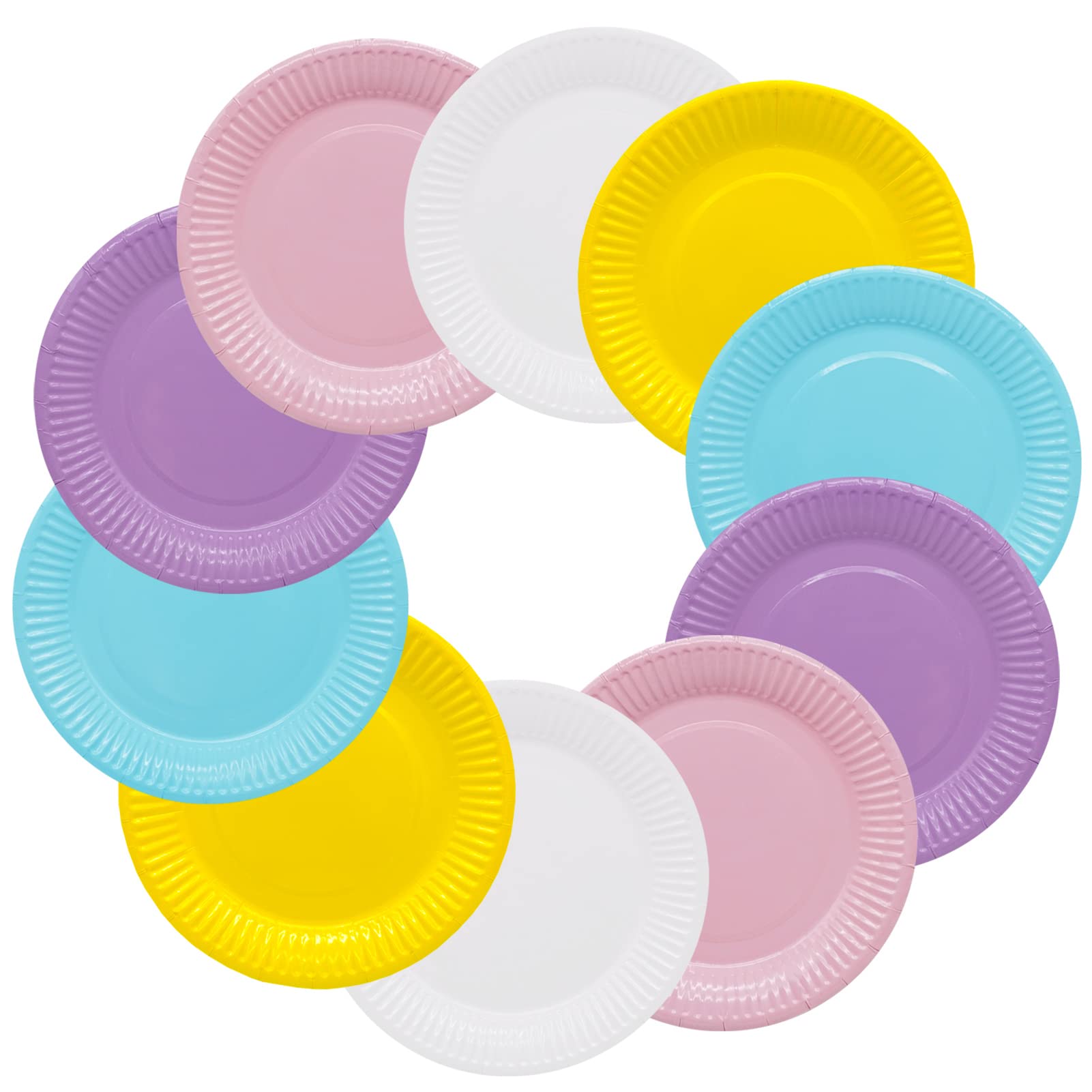 BLLREMIPSUR Paper Party Plates, 50pcs DIY Colorful 7'' Round Plates, Party Accessories for Kids Birthday, Barbecue, Wedding