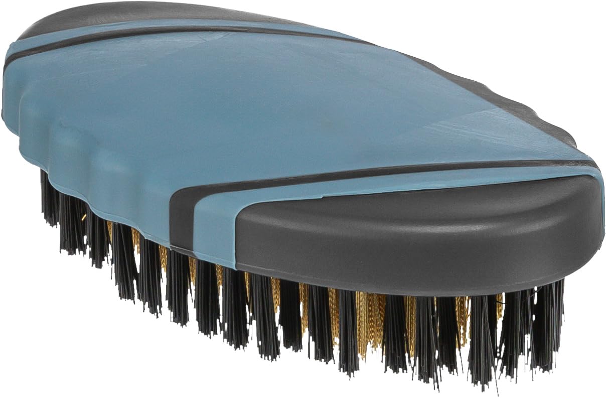 TRIXIE grooming brush for dogs - for massaging and shining the top coat and undercoat of short coats - nylon and brass bristles - rubberised - 7 x 12 cm - black/blue - 2319