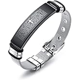 Reizteko Religious Quote Faith Christian Bible Verses Inspirational Powerful Scripture ID Wristband Cross Silicone Bracelets, God Bracelet Gift Idea for Men, for him for Love Husband Father boy