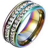 Bague Femme HIJONES Acier Inoxydable - Rangée Unique De Zircons - Largeur 6 Mm - Cadeau Anniversaire, Saint-Valentin