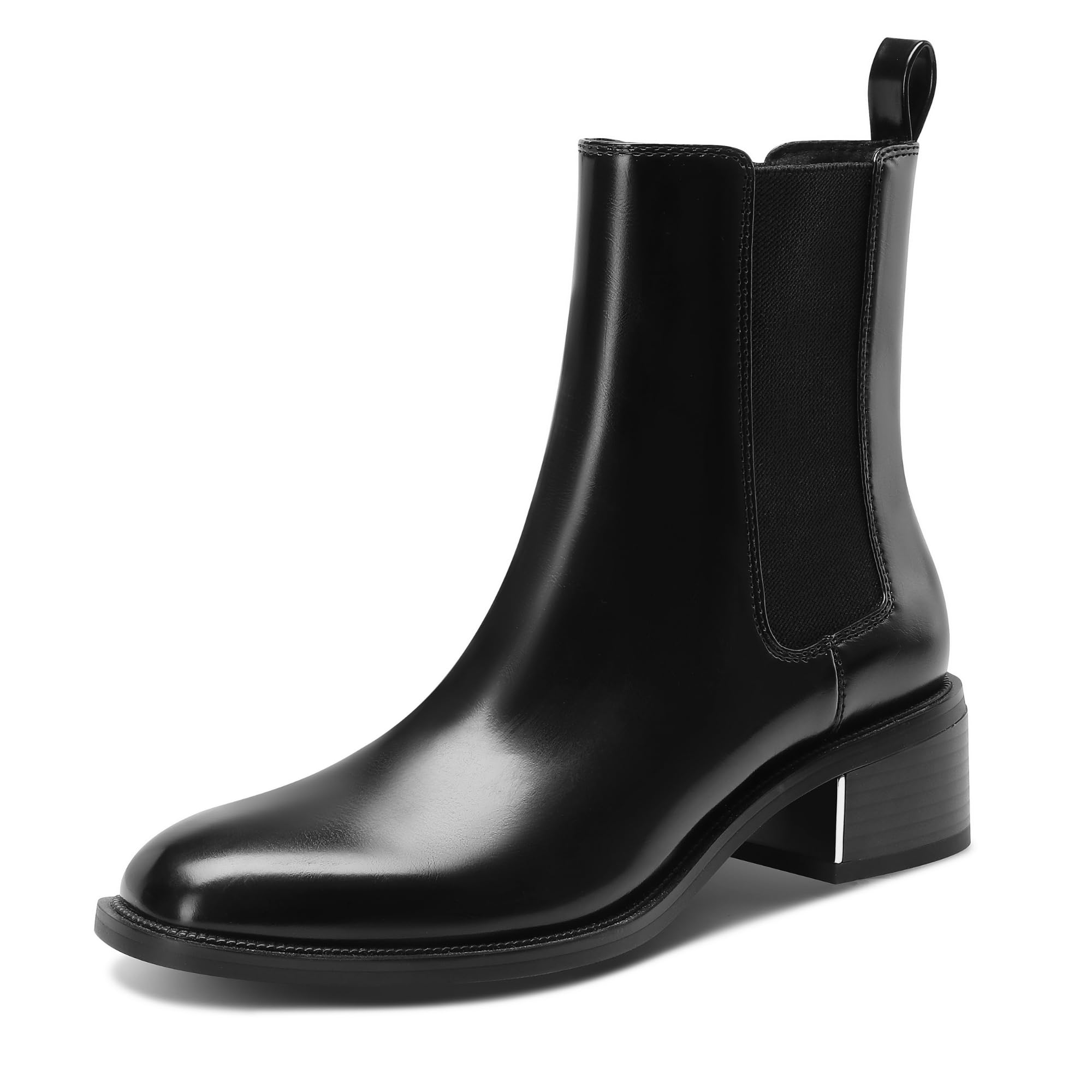 Photo 1 of Amazing Cosy Black Chelsea Boots for Women with Low Chunky Heel, Elastic Fall Ankle Booties with Gold/Silver Trim, Dressy Fashion Casual (Black, US Women Size 8)