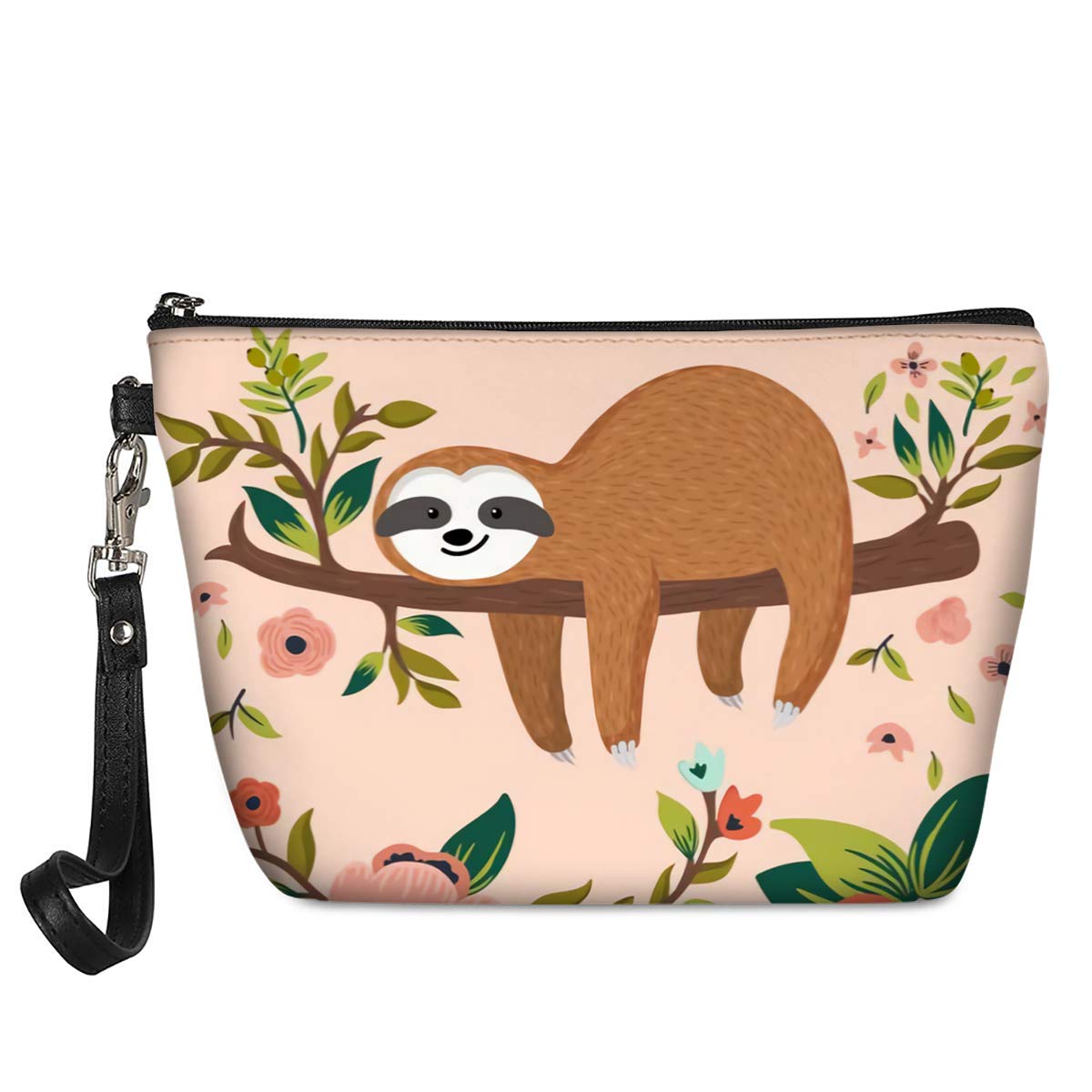 chaqlin Ladies Women Travel Makeup Bag Portable Sloth Floral Print Cosmetic Pouch Organizer Sloth Gifts for Kids Girls School Pencil Bags