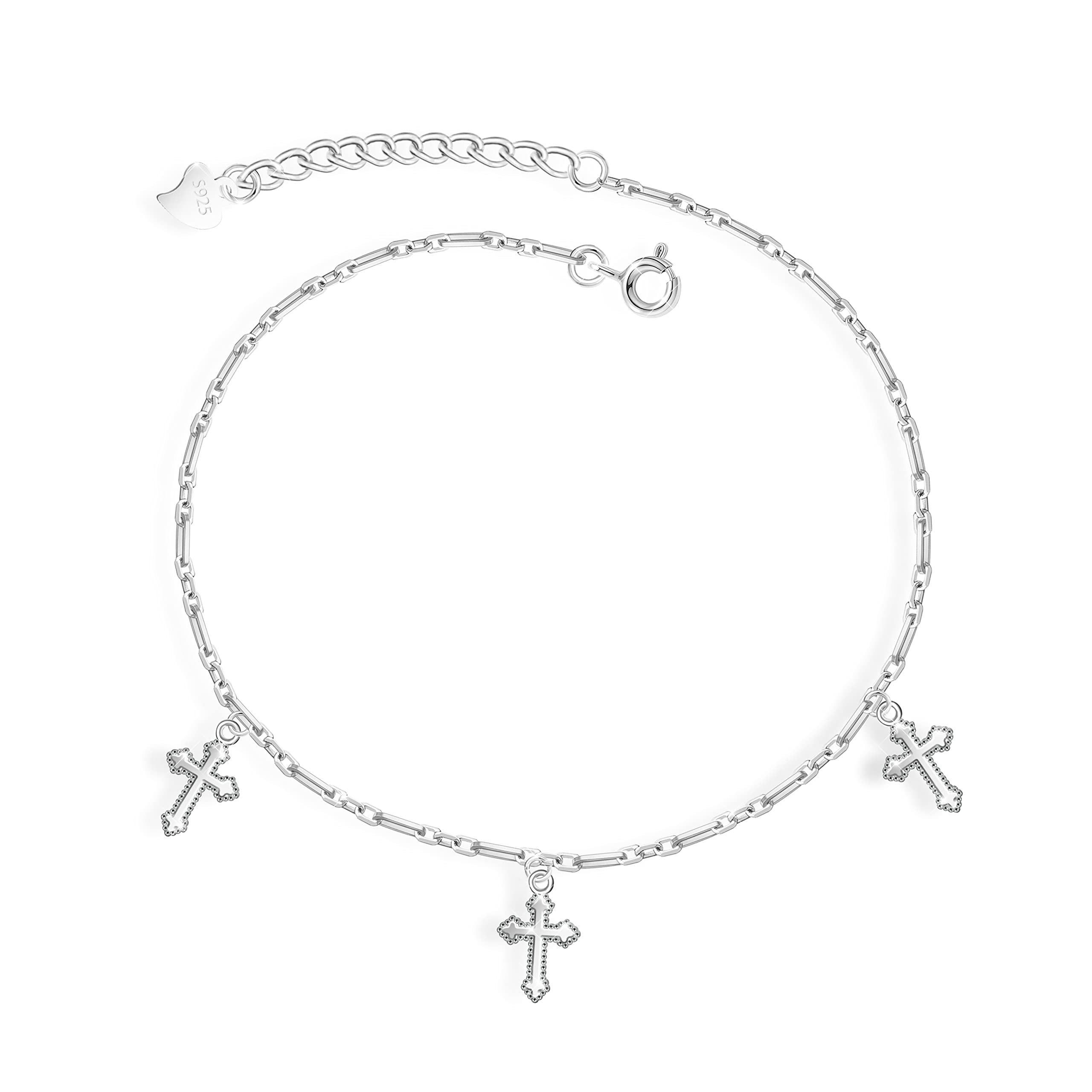 KristLand Sterling Silver Cross Bracelet for Women Hand Chain White Gold Plated Adjustable Silver Bracelet Anniversary Birthday Gifts for Ladies Girl