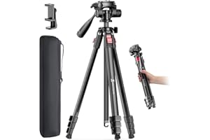 JOBFRI 68" Lightweight Camera Tripod Stand, Compact Portable Travel Aluminum Tripod for DSLR/SLR, Compatible with Canon/Nikon/Phone (Supports 8.8 lbs, Weighs 2.46 lbs) Black