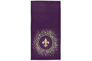 Naanle Mardi Gras Carnival Golden Fleur De Lis Soft Highly Absorbent Guest Large Home Decor Hand Towels Multipurpose for Bathroom, Hotel, Gym and Spa (16 x 30 Inches)