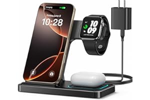 DUMTERR 3 in 1 Charging Station for Apple, Wireless Charger for iPhone 17 16 15 14 13 12 11 Pro Max, Foldable Wireless Charging Station for Multiple Devices for Apple Watch Ultra & Airpods Pro 4 3 2